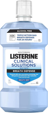 Listerine Clinical Solutions Breath Defense Alcohol Free Mouthwash, Oral Rinse with a Triple-Action Formula Fights Bad Breath for 24 Hours, Smooth Mint Flavor, 500 mL