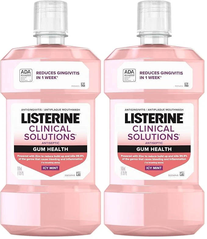Listerine Clinical Solutions Gum Health Mouthwash, ICY Mint | Antiseptic | 500 mL | Pack of 2 | Prevents Buildup