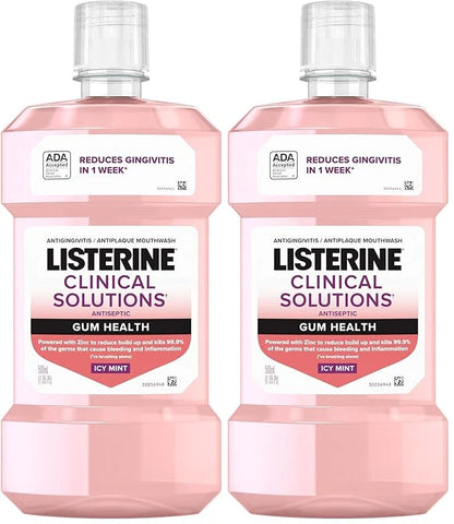 Listerine Clinical Solutions Gum Health Mouthwash, ICY Mint | Antiseptic | 500 mL | Pack of 2 | Prevents Buildup